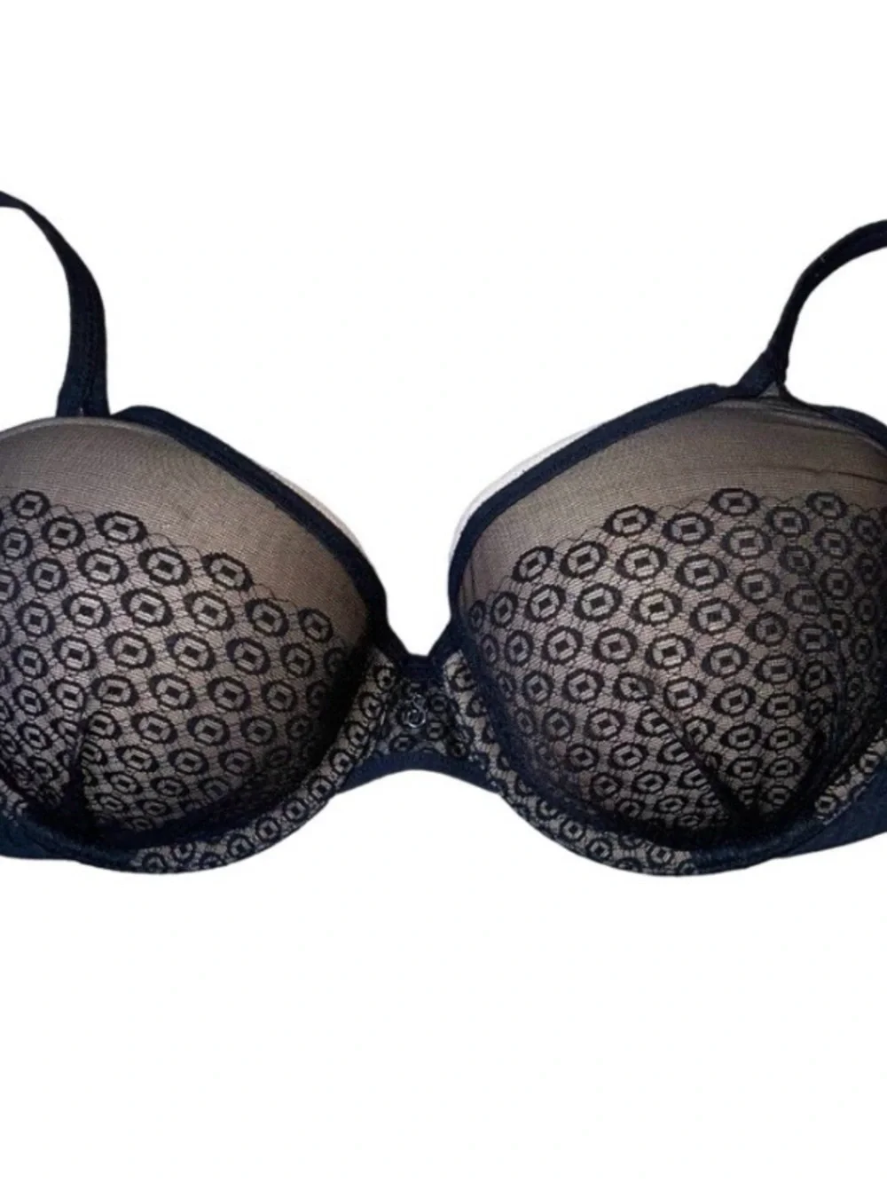 Victoria's Secret Sheer Black Lace Underwire Demi Bra 34DD padded underwire